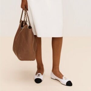 Brand New Chanel 26P Calfskin Grosgrain  White & Black Moccasins 37.